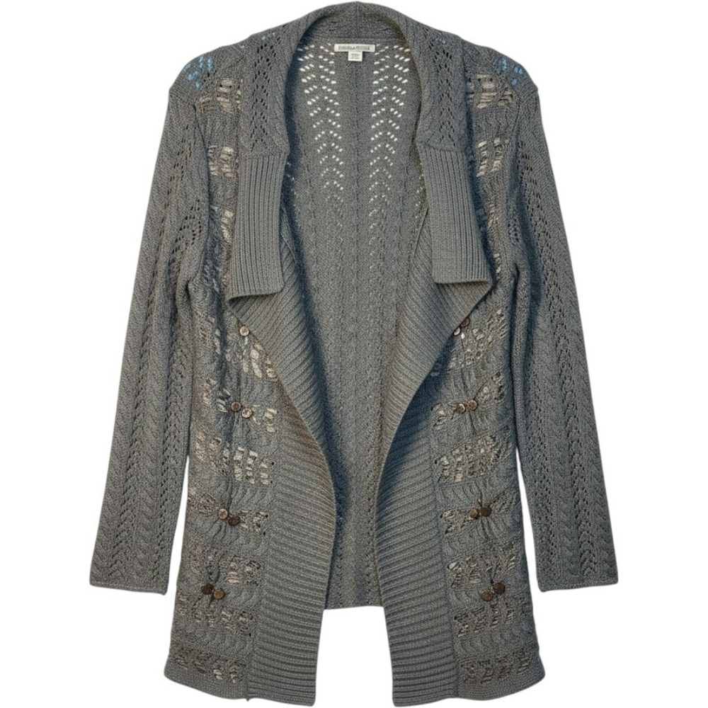 Coldwater Creek Cardigan Women Gray Pointelle Knit Wool Blend Fall Layering XL